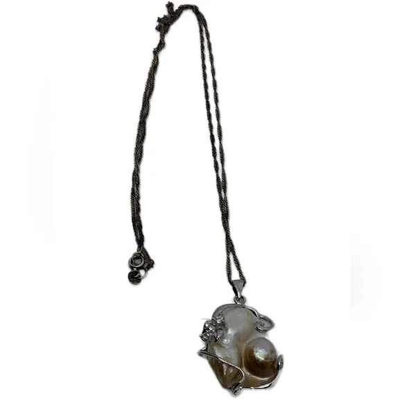 Sterling Silver & 18K Gold Plate Necklace w/ Natural Blister Pearl Pendant